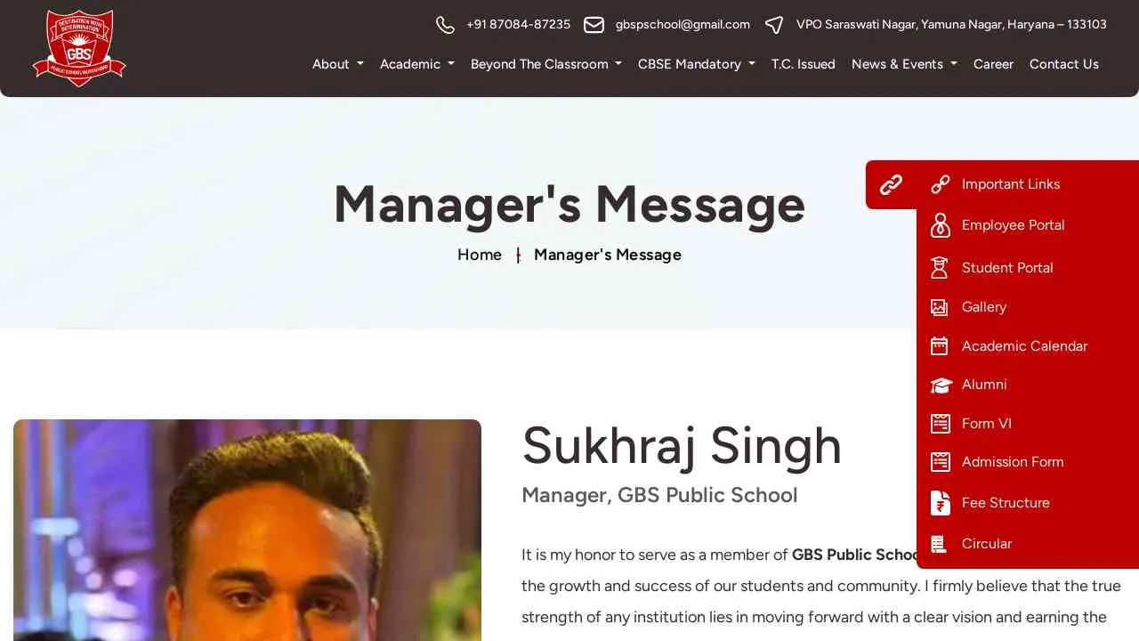 Assigned Manager Message Home - Manager's Message